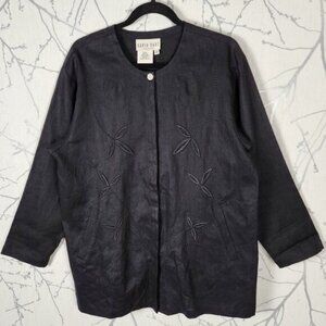 David Dark Black 100% Linen Embroidered Button Up Tunic